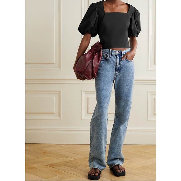 🔥🔥🔥NEW Frame Black Nina Crop Poplin Puff Sleeves Blouse - Picture 3 of 7